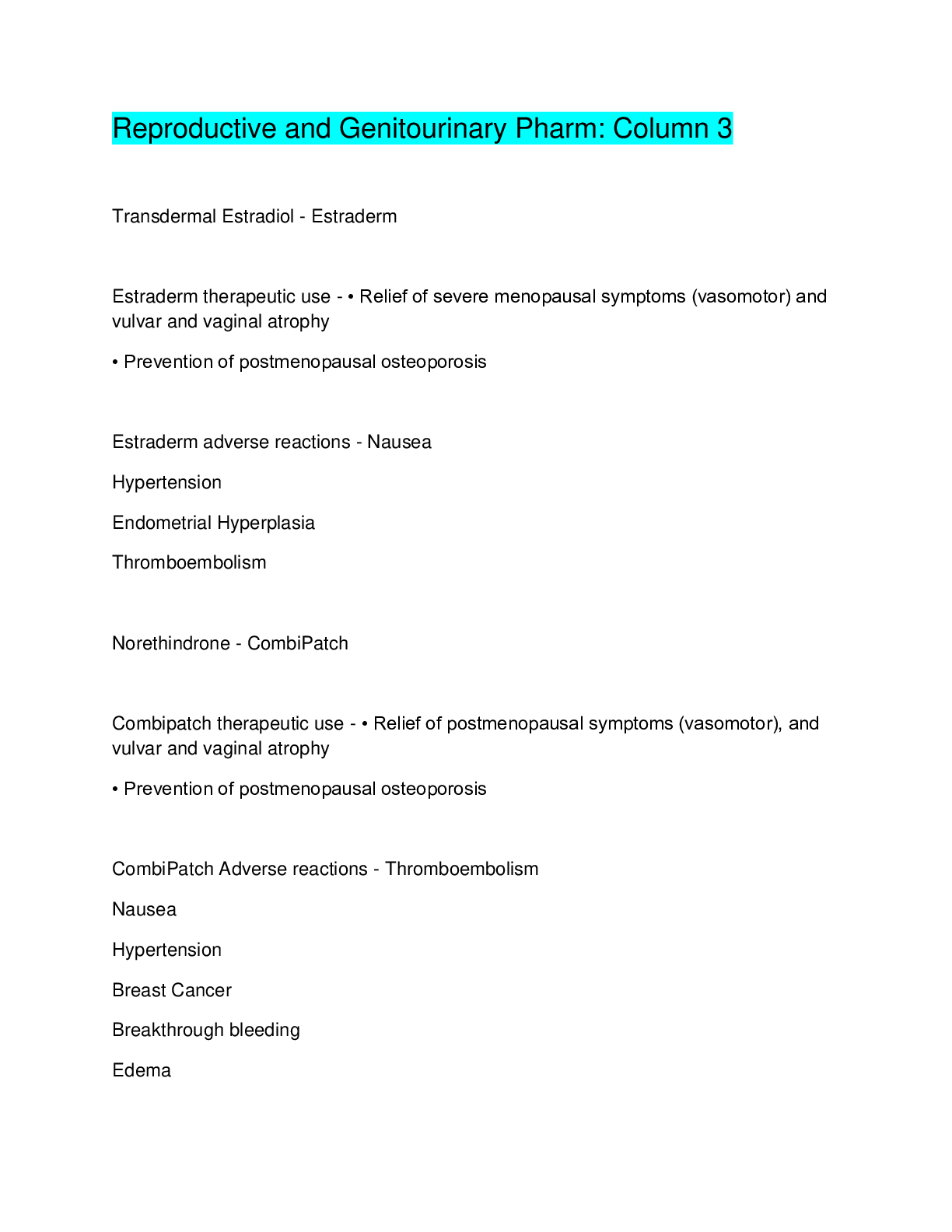 Preview image for Reproductive and Genitourinary Pharm: Column 3